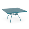 48-inch Sundance square commercial aluminum patio dining table in Marina with perforated Bubble tabletop and center umbrella hole