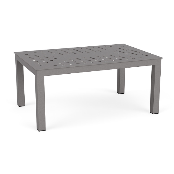26 x 40 Coastal aluminum rectangle patio coffee table in Titanium Gray with perforated Cube tabletop and square legs