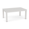 26 x 40 Coastal aluminum rectangle patio coffee table in Sky White with a smooth solid tabletop and square legs