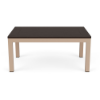 26 x 40 Coastal rectangular commercial patio coffee table with Textured Antique Beige aluminum frame and Northeastern Walnut MGP slat top