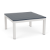 34-inch Coastal square commercial patio coffee table with Sky White aluminum frame and navy MGP slat top