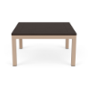 34-inch Coastal square commercial patio coffee table with Textured Antique Beige aluminum frame and Northeastern Walnut MGP slat top