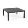 42-inch Coastal aluminum square commercial patio coffee table in Starlight Black with geometric slotted tabletop and center umbrella hole