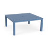 42-inch Coastal aluminum square commercial patio coffee table in Steel Blue with perforated Bubble pattern tabletop and center umbrella hole