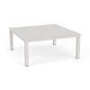 42-inch Coastal aluminum square commercial patio coffee table in Sky White with solid tabletop and center umbrella hole
