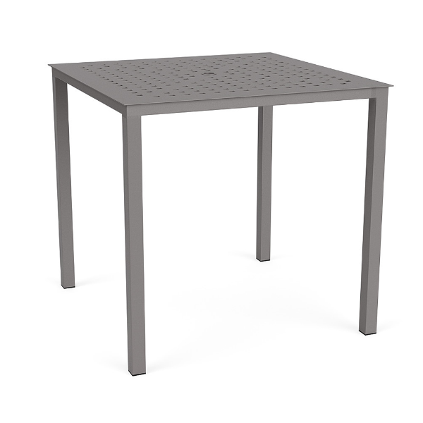 42-inch Coastal square aluminum commercial patio bar table in Titanium Gray with perforated Cube pattern tabletop