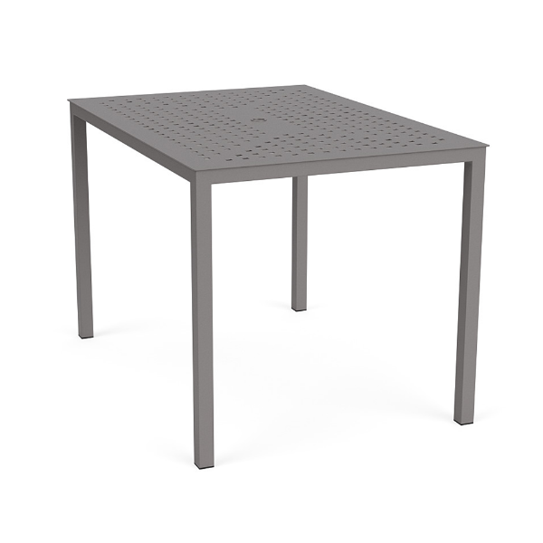 42 x 60 Coastal rectangular aluminum commercial patio bar table in Titanium Gray with perforated Cube pattern tabletop
