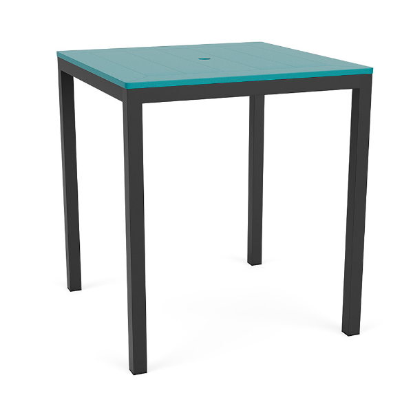 36-inch Coastal square commercial patio bar table with Starlight Black aluminum frame and Aruba MGP tabletop