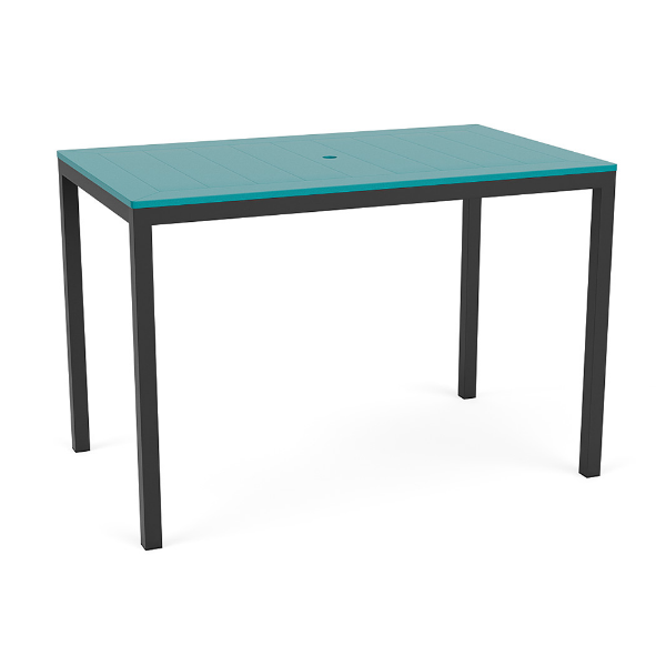 36 x 60-inch Coastal rectangular commercial patio bar table with Starlight Black aluminum frame and Aruba MGP tabletop