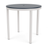 42-inch Coastal round commercial patio bar table with Sky White aluminum frame and Navy MGP tabletop