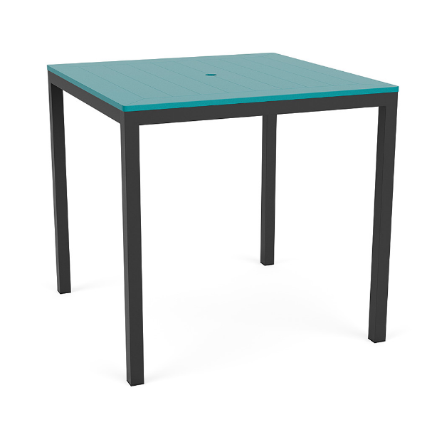 42-inch Coastal square commercial patio bar table with Starlight Black aluminum frame and Aruba MGP tabletop
