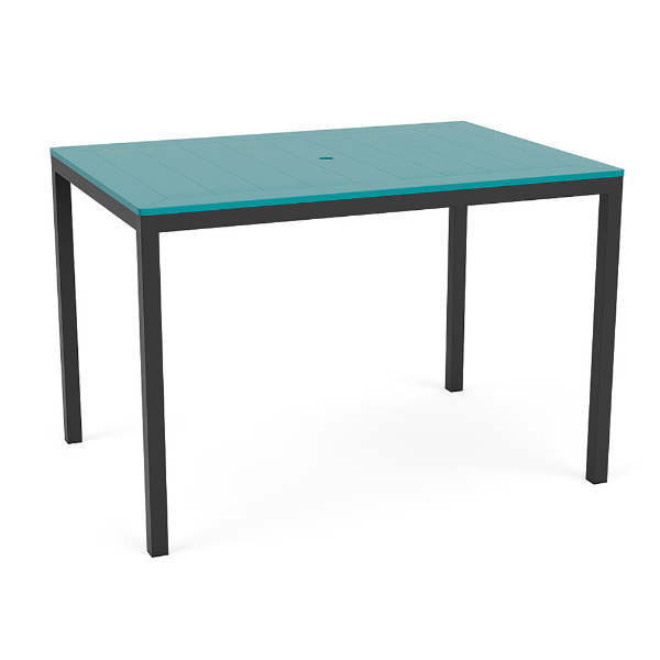 42 x 60 Coastal rectangular commercial patio bar table with Starlight Black aluminum frame and Aruba MGP tabletop