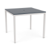 48-inch Coastal square commercial patio bar table with Sky White aluminum frame and Navy MGP tabletop