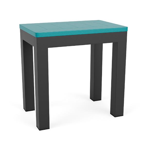 12 x 18 Coastal rectangular commercial patio side table with Starlight Black aluminum frame and Aruba MGP tabletop