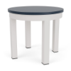 20-inch Coastal round commercial patio side table with Sky White aluminum frame and Navy MGP tabletop