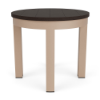 20-inch Coastal round commercial patio side table with Textured Antique Beige aluminum frame and Northeastern Walnut MGP tabletop