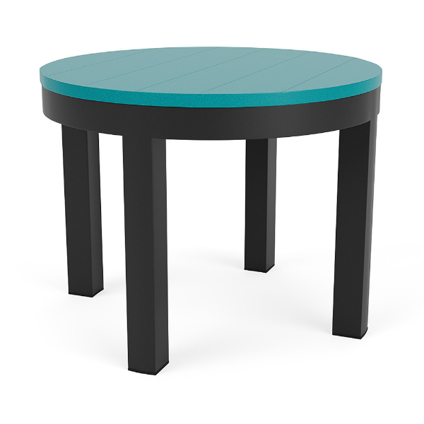 24-inch Coastal round commercial patio side table with Starlight Black aluminum frame and Aruba MGP tabletop