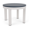 24-inch Coastal round commercial patio side table with Sky White aluminum frame and Navy MGP tabletop