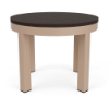 24-inch Coastal round commercial patio side table with Textured Antique Beige aluminum frame and Northeastern Walnut MGP tabletop