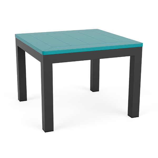 24-inch Coastal square commercial patio side table with Starlight Black aluminum frame and Aruba MGP tabletop
