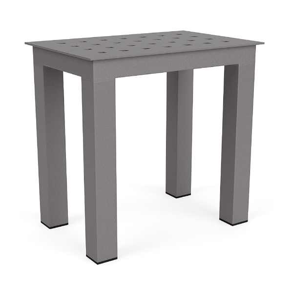 12 x 18 Coastal rectangular aluminum commercial patio side table in Titanium Gray with perforated Cube pattern tabletop