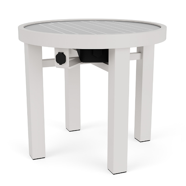 20" Solstice round solar patio side table with Sky White aluminum frame and integrated solar tabletop