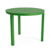 36" Coastal round aluminum patio dining table in Lime Green with decorative bubble-pattern tabletop and center umbrella hole