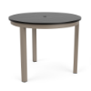 36" Coastal round aluminum commercial patio dining table with Satin frame, Black MGP slat top, and center umbrella hole