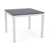 42" Coastal square aluminum commercial patio dining table with Sky White frame, navy MGP slat top, and center umbrella hole