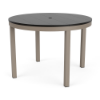 42" Coastal round aluminum commercial patio dining table with Satin Amber frame, black MGP slat top, and center umbrella hole
