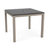 36" Coastal square aluminum commercial patio dining table with Satin Amber frame, black MGP slat top, and center umbrella hole