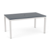 36" x 60" Coastal rectangular aluminum commercial patio dining table with Sky White frame, navy MGP slat top, and center umbrella hole