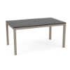 36" x 60" Coastal rectangular aluminum commercial patio dining table with Satin Amber frame, black MGP slat top, and center umbrella hole