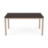 36" x 60" Coastal rectangular aluminum commercial patio dining table with Textured Antique Beige frame, Northeastern Walnut MGP slat top, and umbrella hole