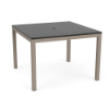 42" Coastal square aluminum commercial patio dining table with Satin Amber frame, black MGP slat top, and center umbrella hole