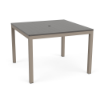 42" Coastal square aluminum commercial patio dining table with Satin Amber frame, gray MGP slat top, and center umbrella hole