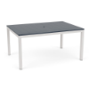 42" x 60" Coastal rectangular aluminum commercial patio dining table with Sky White frame, navy MGP slat top, and center umbrella hole