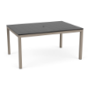 42" x 60" Coastal rectangular aluminum commercial patio dining table with satin-finish aluminum frame, black MGP slat top, and center umbrella hole