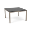 48" Coastal square aluminum commercial patio dining table with satin-finish frame, black MGP slat top, and center umbrella hole