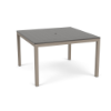48" Coastal square aluminum commercial patio dining table with Satin Amber frame, gray MGP slat top, and center umbrella hole