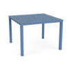 42" Coastal square aluminum patio dining table in Steel Blue with cube-pattern perforated tabletop and center umbrella hole
