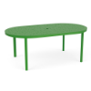42" x 76" Coastal oval aluminum commercial patio dining table in Lime Green with bubble-pattern top and center umbrella hole