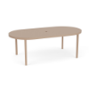 42" x 84" Coastal oval aluminum commercial patio dining table in Textured Antique Beige with solid top and center umbrella hole