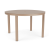 48" Coastal round aluminum patio dining table in Textured Antique Beige with solid tabletop and center umbrella hole