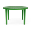 48" Coastal round aluminum patio dining table in Lime Green with bubble-pattern perforated tabletop and center umbrella hole