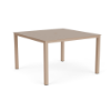 48" Coastal square aluminum commercial patio dining table in Textured Antique Beige with solid tabletop and center umbrella hole