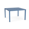 48" Coastal square aluminum commercial patio dining table in Steel Blue with cube-pattern perforated tabletop and center umbrella hole