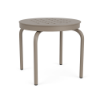 20" Sundance Standard round commercial aluminum patio side table with Satin Amber finish, curved legs, and Cube pattern tabletop