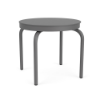 20" Sundance Standard round commercial aluminum patio side table with Slate Grey finish, curved legs, and smooth Solid tabletop