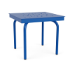 20" Sundance Standard square commercial aluminum patio side table with Marina blue finish, curved legs, and Bubble pattern tabletop